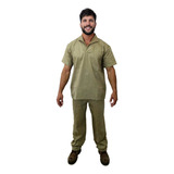 Conj. Uniforme Profissional Jaleco Camisa + Calça Brim Cáqui