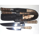 Conj.4pçs Faca N°6 E 10 Aço Inox Garfo,chaira Cabo Rabo Tatu