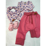 Conj C/4 Pçs Infantil Bebê Body + Saruel + Babador + Meia 3d