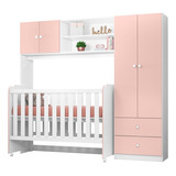 Conjugado Infantil Berço E Armario 4 Pt 999150 Branco Rosa C