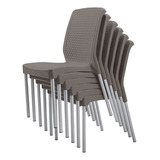 Conjunto 06 Cadeiras Plásticas Sem Braços Shia Marrom Rimax