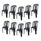 Conjunto 10 Cadeiras Poltrona Preta Plástico