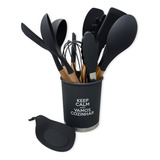 Conjunto 13 Pçs Utensílios De Cozinha Silicone Cabo Madeira