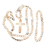 Conjunto 14g Cordão + Crucifixo + Pulseira Em Ouro 18k