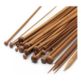 Conjunto 18 Agulhas De Bambu Para Tricô 35cm