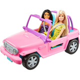 Conjunto 2 Bonecas Barbie Com Jeep Rosa - Original Mattel