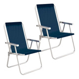 Conjunto 2 Cadeiras Praia Alumínio Sannet Azul Mor 120 Kg
