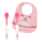 Conjunto 2 Colheres Termossensíveis Babador Silicone Rosa