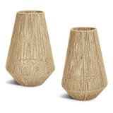 Conjunto 2 Lanterna De Piso Chão Fibra Natural Grande Mart 