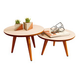 Conjunto 2 Mesas Centro Sala Retro Tripe Pé Palito Redonda