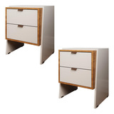 Conjunto 2 Mesas De Cabeceira Dante Com 2 Gavetas Cor Off White/naturale