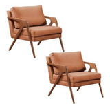 Conjunto 2 Poltrona Mona Luxo Madeira Maciça Linho Terracota
