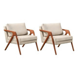 Conjunto 2 Poltronas Mona Amber Luxo Madeira Maciça Linho Co