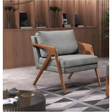 Conjunto 2 Poltronas Mona Amber Luxo Madeira Maciça Linho Cor Cinza-claro