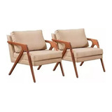 Conjunto 2 Poltronas Mona Luxo Madeira Maciça Tecido Linho