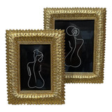 Conjunto 2 Porta Retratos Dourado Decorativo Antigo Luxo