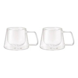 Conjunto 2 Xícaras 180ml Parede Dupla Em Vidro Borossilicato