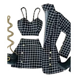 Conjunto 3 Peças Blazer Short Saia Cropped Xadrez Promoção