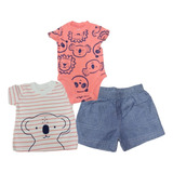 Conjunto 3 Peças Body Camisa E Short Menino Carters Original