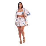 Conjunto 3 Peças Short Kimono Top Místico + Colar Olho Grego