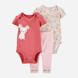 Conjunto 3 Peças Trio Carters Body Calça Ratinha Menina Bebê