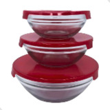 Conjunto 3 Potes De Vidro Hermeticos Tigela Vasilha C/ Tampa