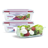 Conjunto 3 Potes Vidro Hermético Marmita Nabox Quentinha Mantimentos Fitness Retangular 640ml Cor Vermelho