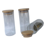 Conjunto 3 Potes Vidro Multiuso Tampa Bambu Condimentos