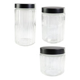 Conjunto 3 Potes Vidro Tampa Inox Grãos Açúcar Mantimento
