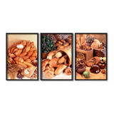 Conjunto 3 Quadros Decorativo Pães Padaria Café Chá 30x40