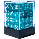Conjunto 36 Dados Rpg Translucido D6 Central Azul Ciano Dice