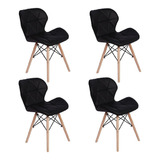 Conjunto 4 Cadeira Charles Eames Eiffel Slim Wood Estofada 