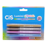 Conjunto 4 Cores Marca Texto Metálico Tinta Brilhante Cis