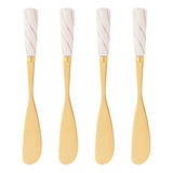 Conjunto 4 Espatulas Aço Inox Dourado Cabo Em Ceramica Wolf