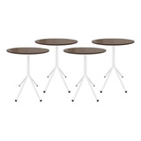 Conjunto 4 Mesa Baixa Base Branca Redonda Sala Cozinha