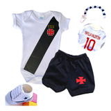 Conjunto 4 Pçs Body Bebê Vasco Nome Roupa Time Mesversário