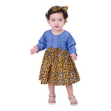 Conjunto 4 Peças Vestido Bebê Menina Jeans Oncinha Sapato