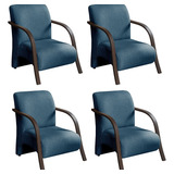 Conjunto 4 Poltronas Sevilha Braço Madeira Cadeira Aa