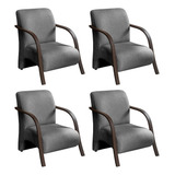 Conjunto 4 Poltronas Sevilha Braço Madeira Cadeira Ac