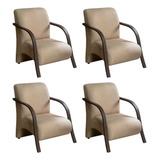 Conjunto 4 Poltronas Sevilha Braço Madeira Cadeira Ba