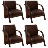 Conjunto 4 Poltronas Sevilha Braço Madeira Cadeira Bi