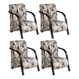 Conjunto 4 Poltronas Sevilha Braço Madeira Cadeira Bj
