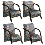 Conjunto 4 Poltronas Sevilha Braço Madeira Cadeira Cd