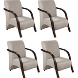 Conjunto 4 Poltronas Sevilha Braço Madeira Cadeira Ce