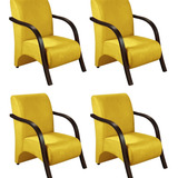 Conjunto 4 Poltronas Sevilha Braço Madeira Cadeira Ia