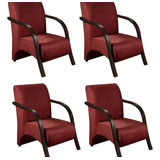 Conjunto 4 Poltronas Sevilha Braço Madeira Cadeira Ja