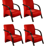 Conjunto 4 Poltronas Sevilha Braço Madeira Cadeira Jj
