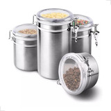 Conjunto 4 Potes Hermético Em Inox Mantimentos E Condimentos