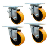 Conjunto 4 Rodas De Ferro Com Revestimento De Pu Para 800kg