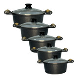 Conjunto 5 Panelas Antiaderente Aluminio Grosso Tampa Vidro